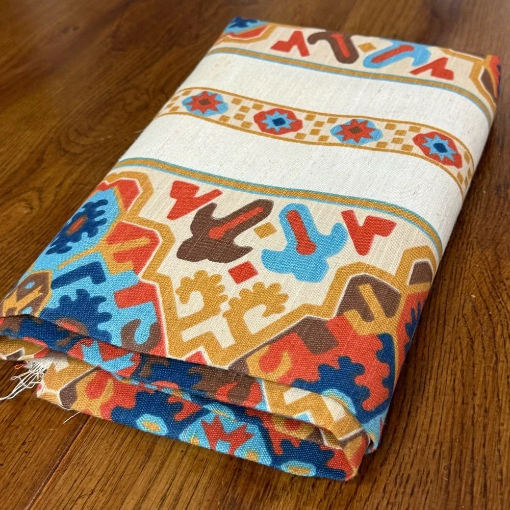 Vintage Southwestern Geometric Curtain Panel Earth Tone Boho 1960s Mod Aesthetic